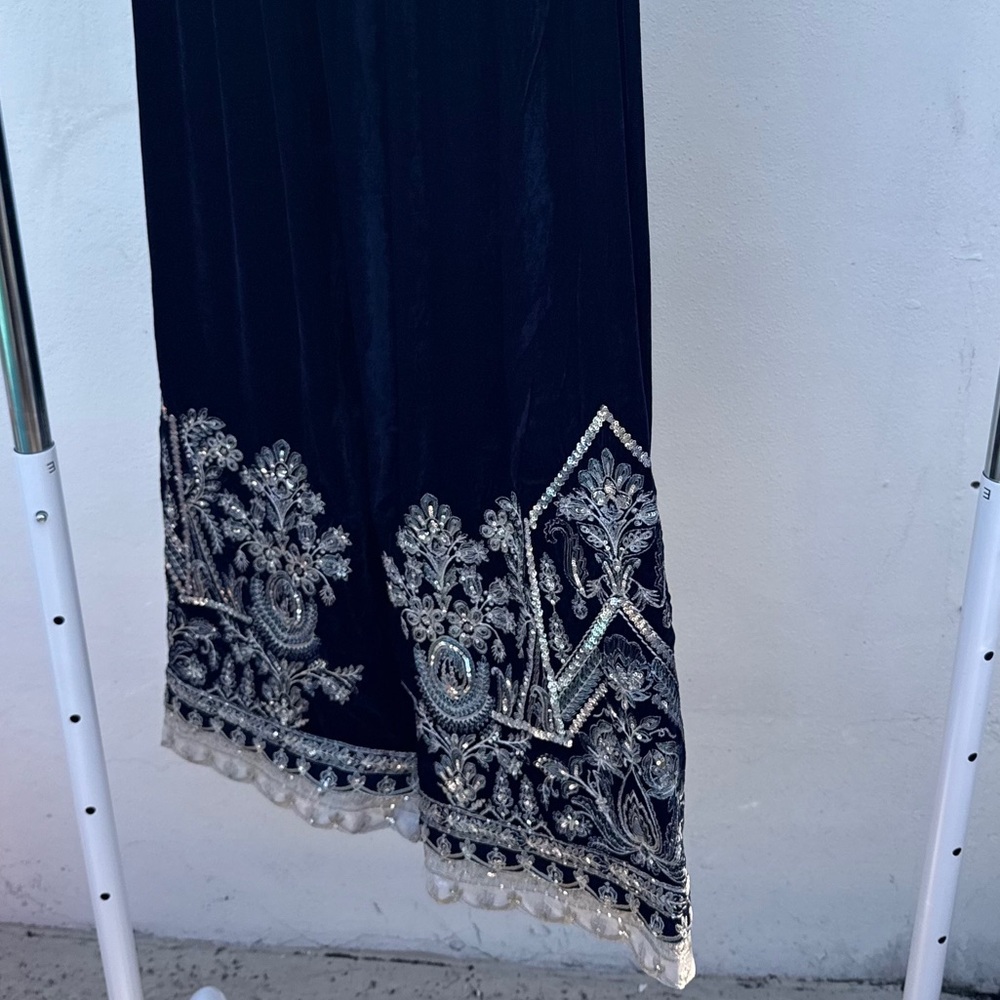 Maryum & Maria Midnight Blue Velvet Palazzo Pants Size Large - Picture 2 of 5